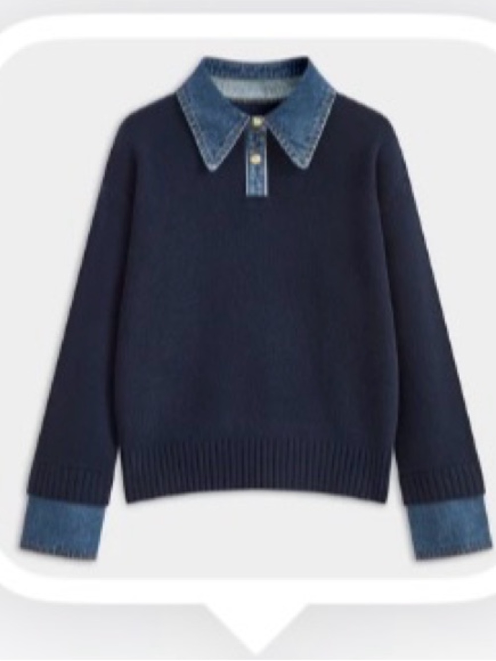 Commense 2 in 1 lapel Sweater with Denim Collar and Cuff Detail - women’s